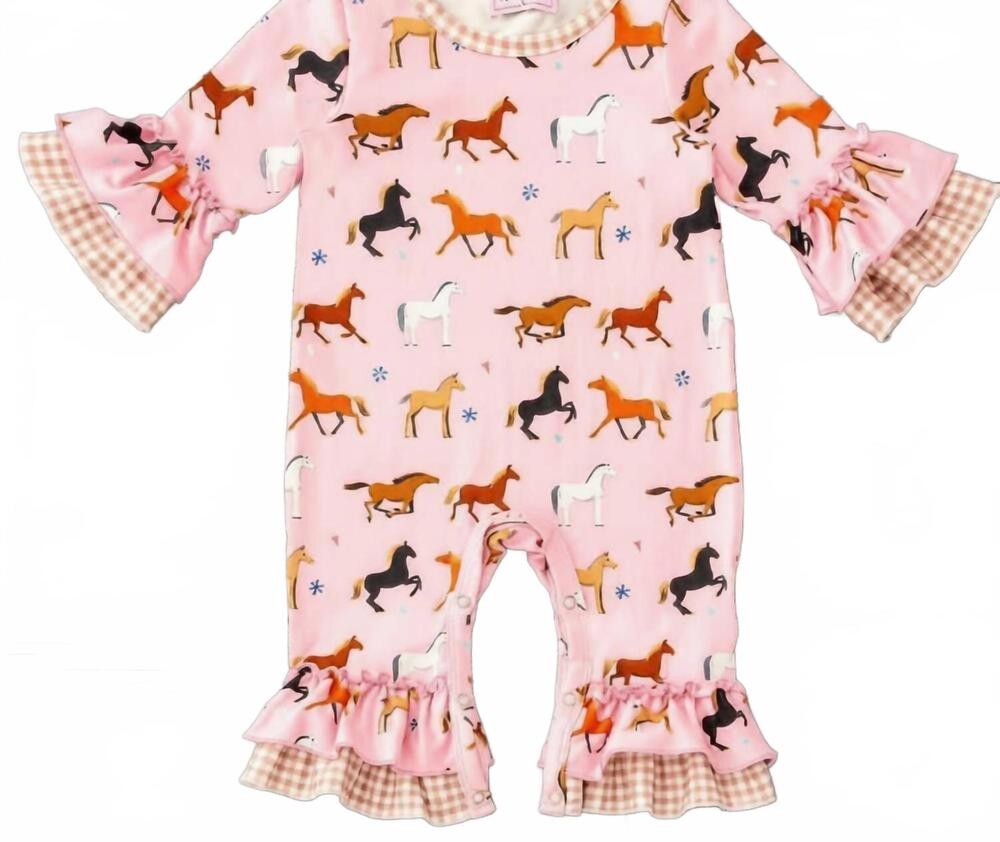 NEW PETE + LUCY girls i love horses romper in pink